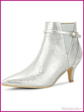 Faux Leather Pointed Toe Chelsea Kitten Heels Ankle Booties